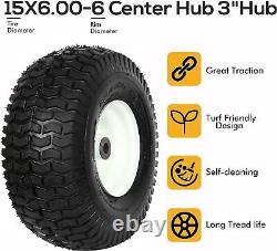 15x6.00-6 Lawn Mower Tires with Tube and Rim 4 Ply 400lbs Capacity, Set of 2