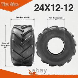 Set Of 2 24x12.00-12 Lawn Mower Tires 4Ply 24x12x12 Super Lug Garden Tractor