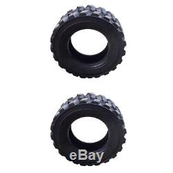Set of 2 14-Ply 12 x 16.5 Skid Steer Loader Tires with Tubes and Rim Guards